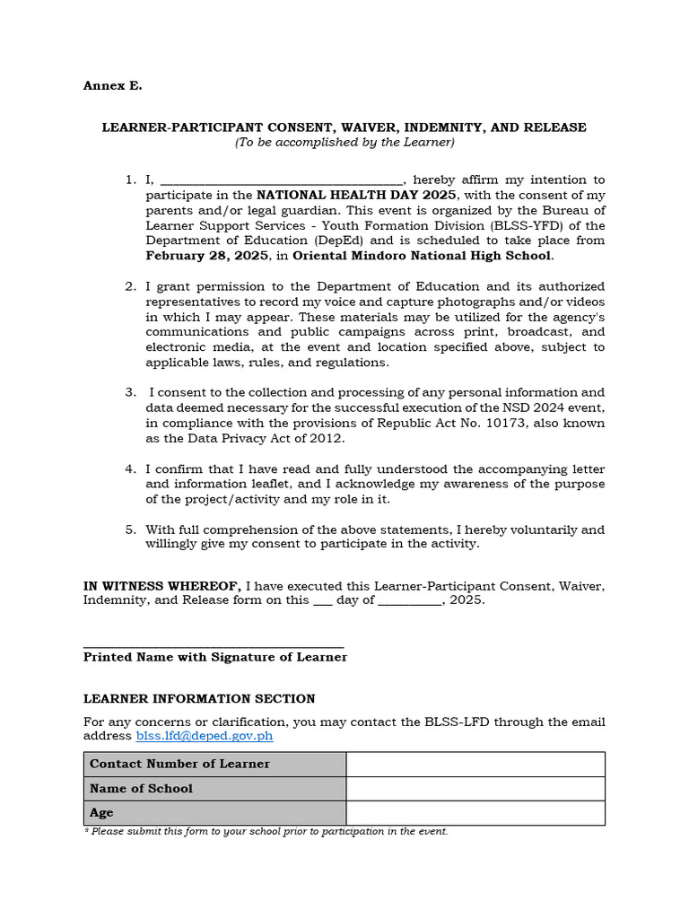 Learner Consent and Release Form 2025 | PDF