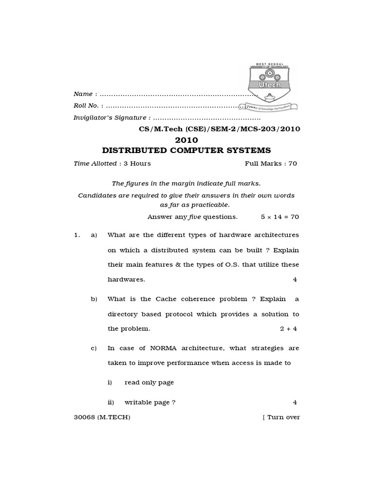 Distributed Computer Systems Exam Questions | PDF | Distributed ...