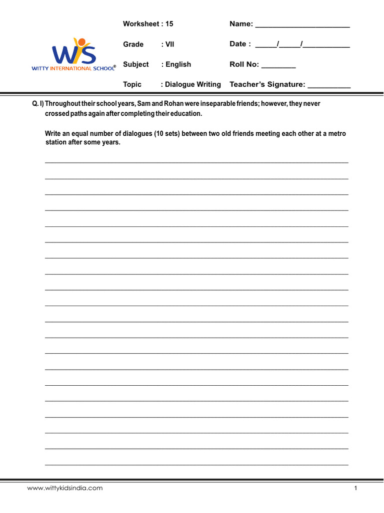 Grade 7 English Dialogue Worksheet | PDF