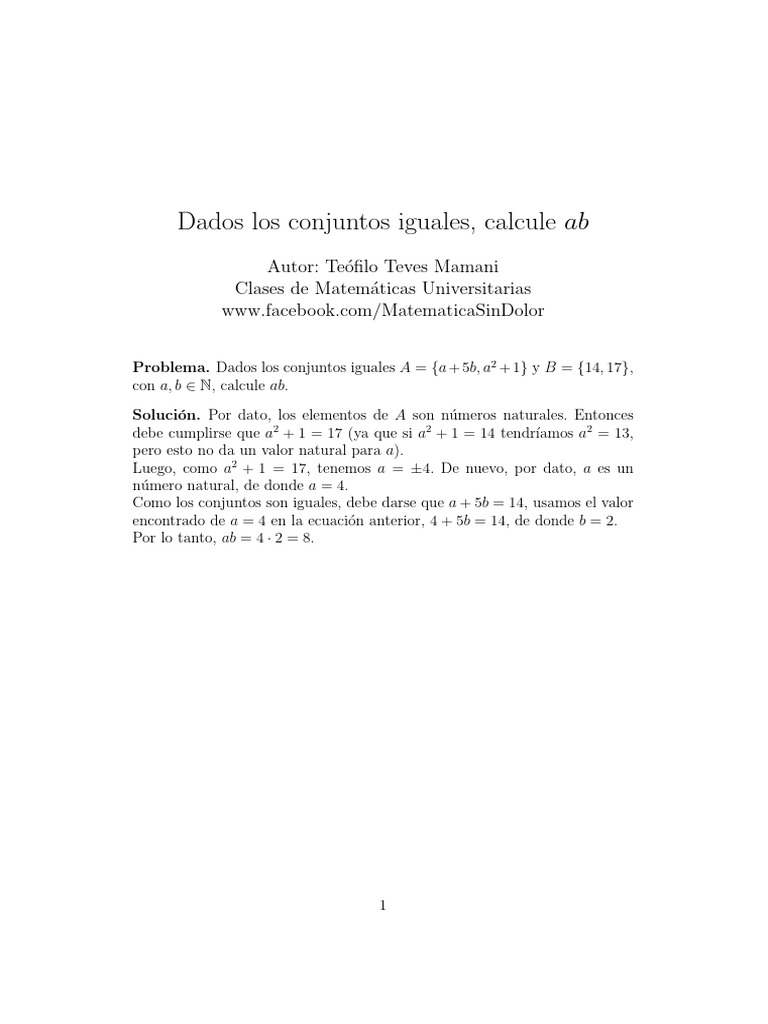 Calcule ab con conjuntos iguales | PDF