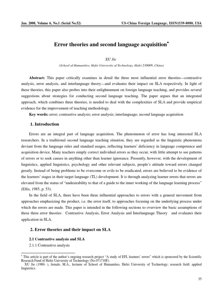 Error Theories in Second Language Acquisition | PDF | Second Language ...