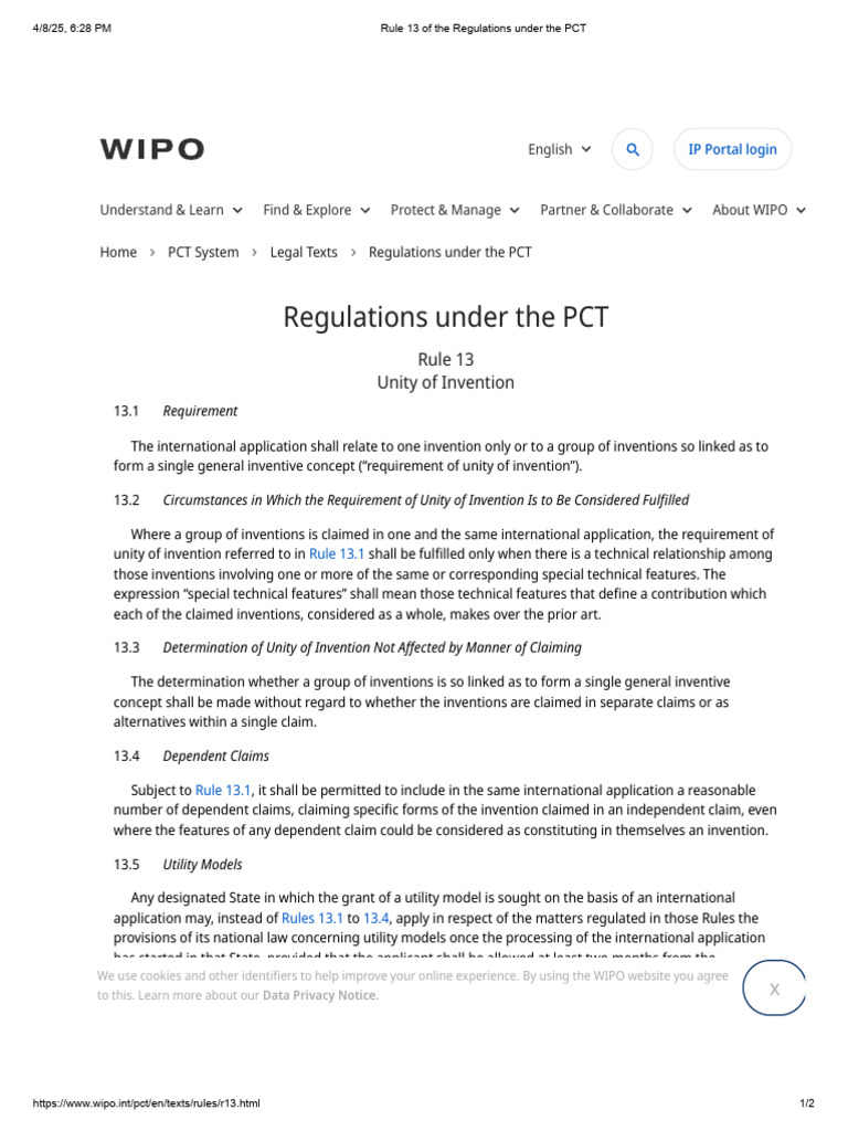 PCT Rule 13: Unity of Invention Guidelines | PDF | World Intellectual ...