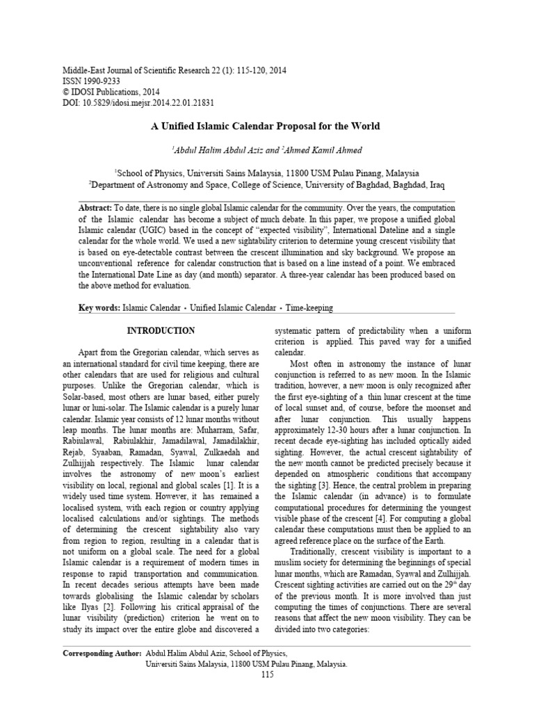 Unified Global Islamic Calendar Proposal | PDF | Calendar | Sky