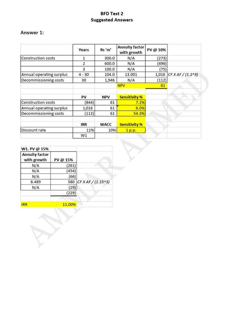 BFD Test 2 - Answers | PDF | Internal Rate Of Return | Net Present Value