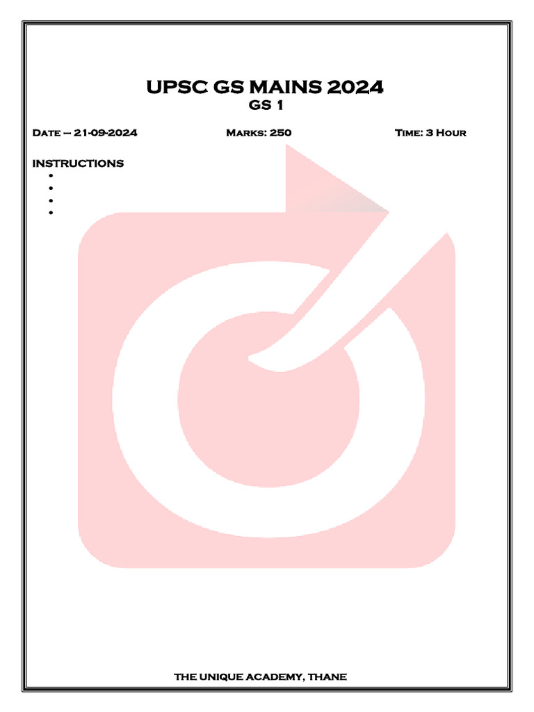 Upsc Gs 1 Mains 2024 | PDF