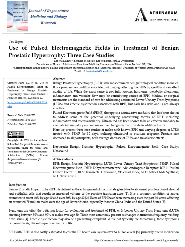Use of Pulsed Electromagnetic Fields in Treatment of Benign Prostatic ...