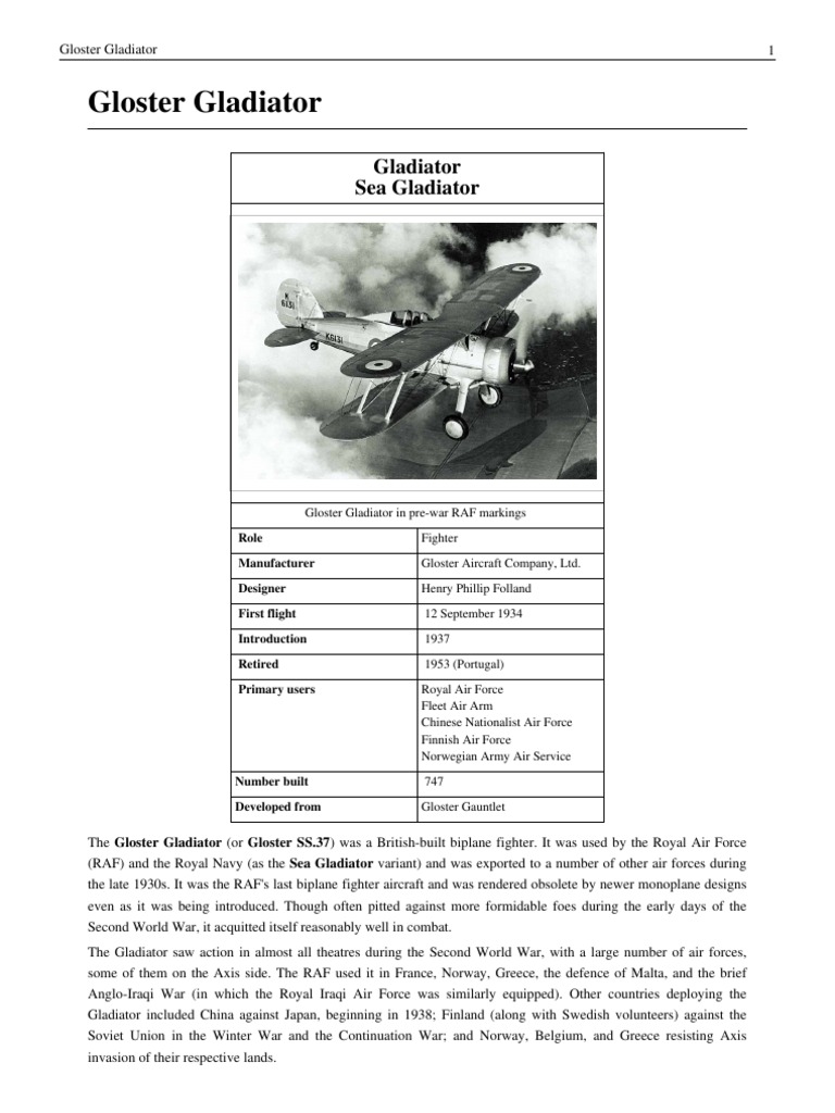 Gladiator Pdf Military Aviation Aviation