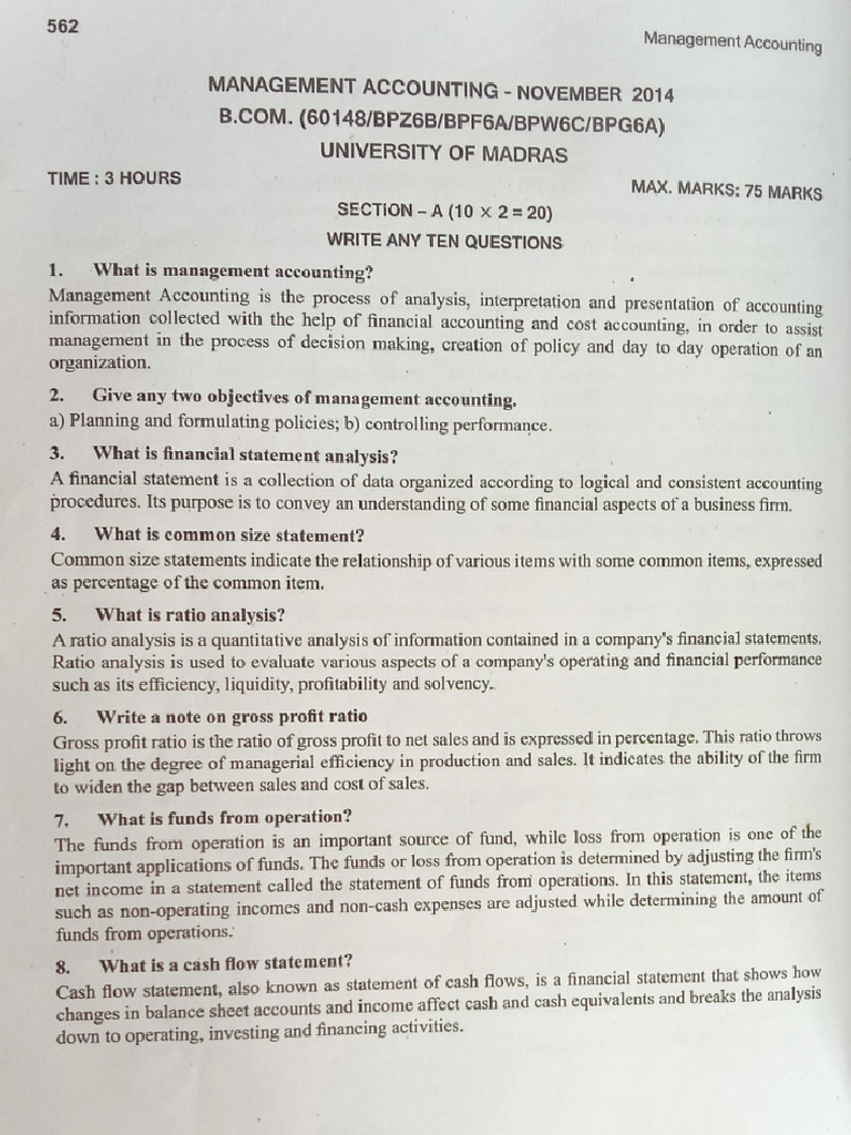 Management Accounting Important Questions | PDF