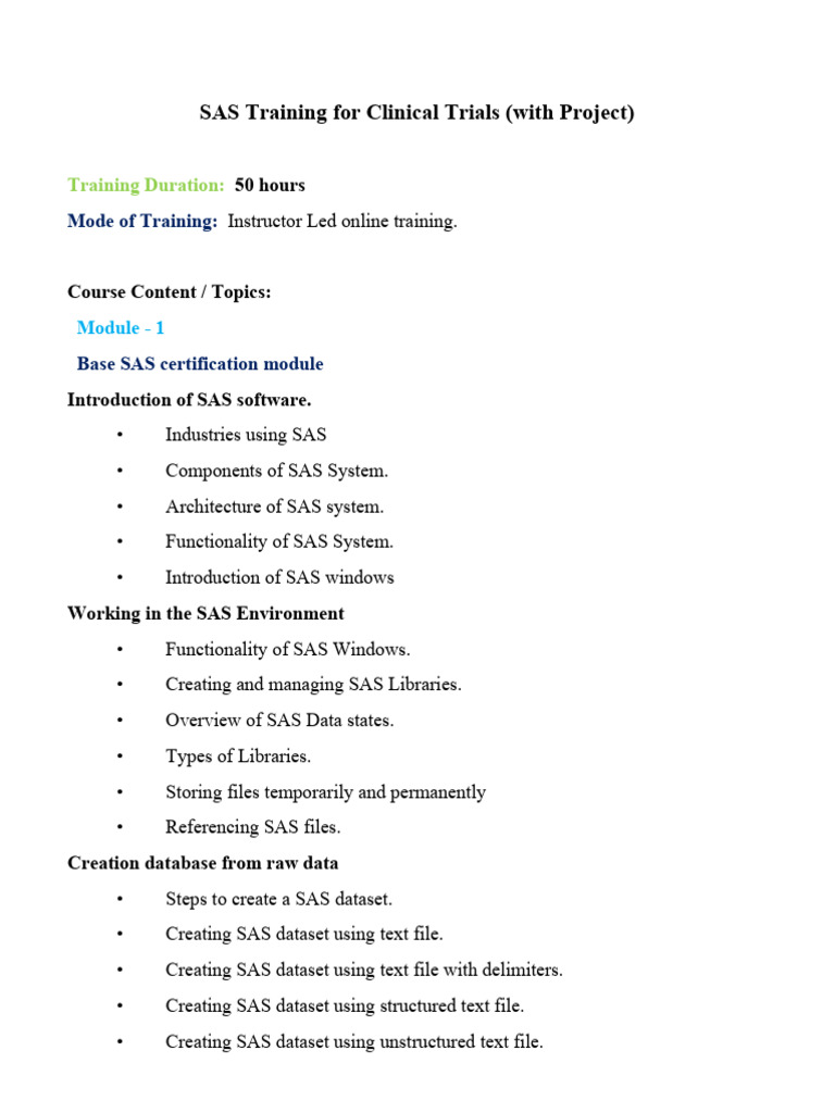 SAS Training for Clinical Trials | PDF | Sas (Software) | Sql