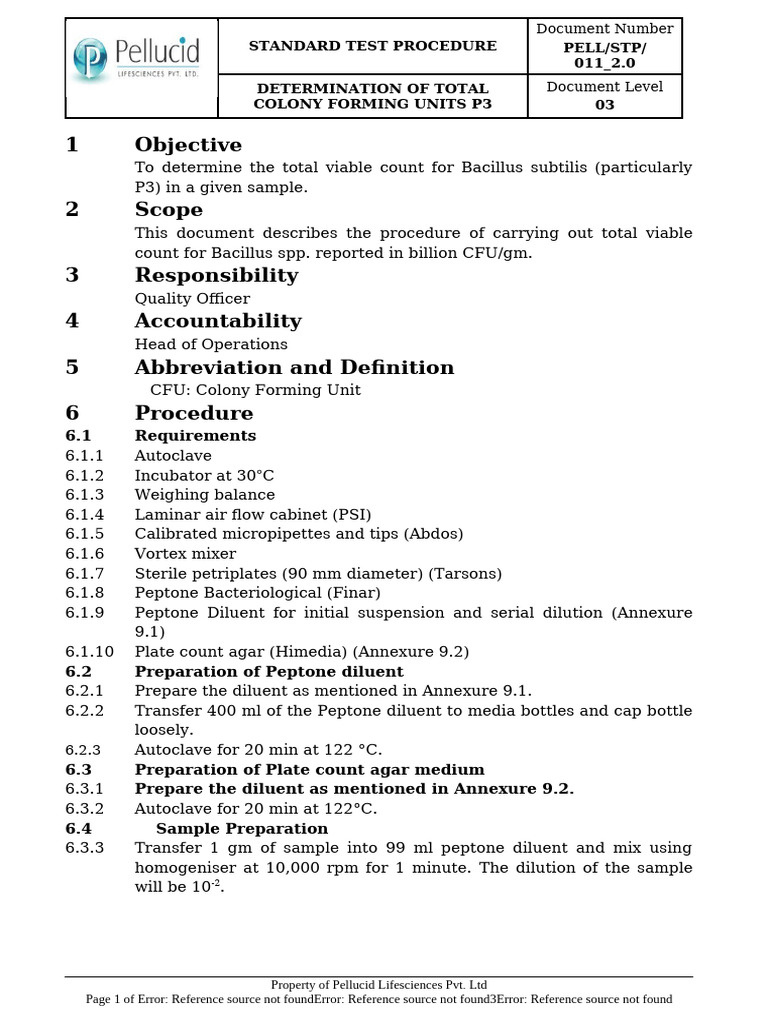 Total Colony Count Procedure for Bacillus | PDF | Colony Forming Unit ...