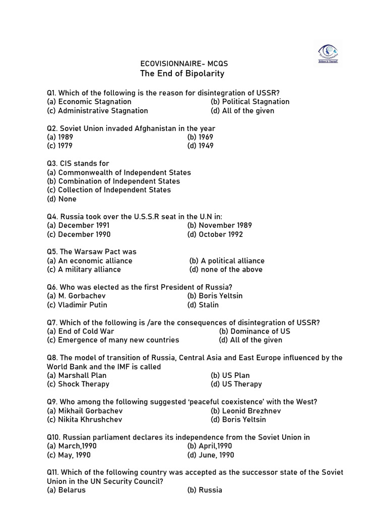 MCQS The End of Bipolarity | PDF | Soviet Union | World Politics