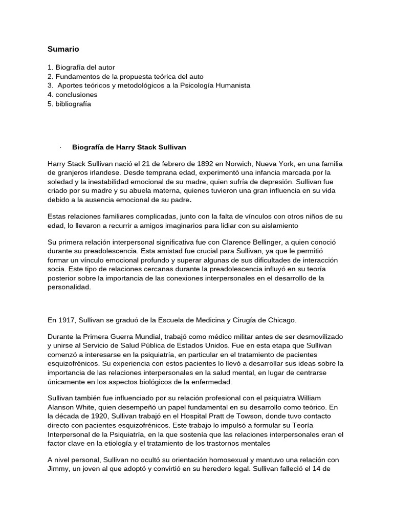 Aportes de Harry Stack Sullivan a la Psicología | PDF | Esquizofrenia ...