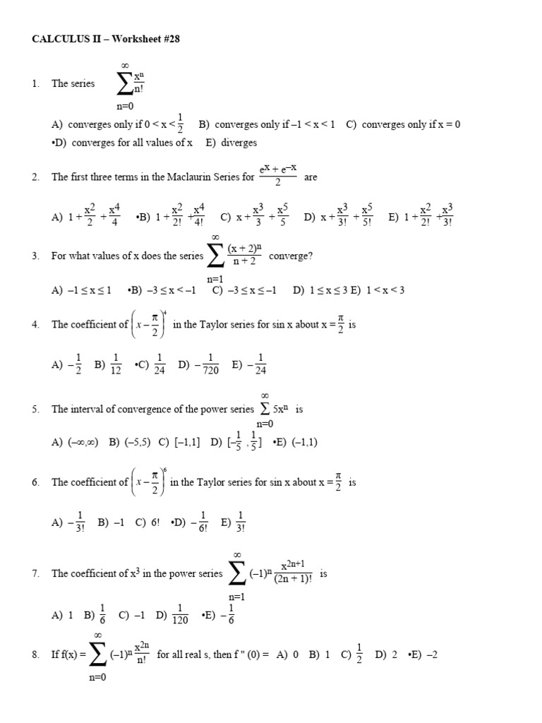 Calculus II Series Convergence Worksheet | PDF