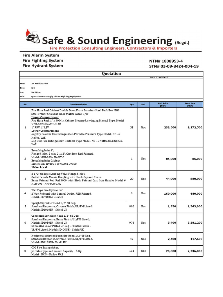 Fire Fighting Equipment Quotation | PDF | Valve | Gas Technologies
