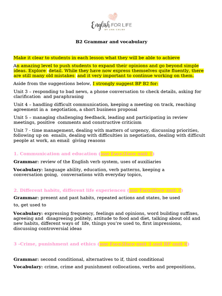 B2 Grammar and Vocabulary Overview | PDF | Verb | Adjective