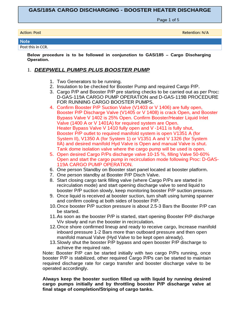 Cargo Discharging with Booster Heater | PDF | Pump | Valve