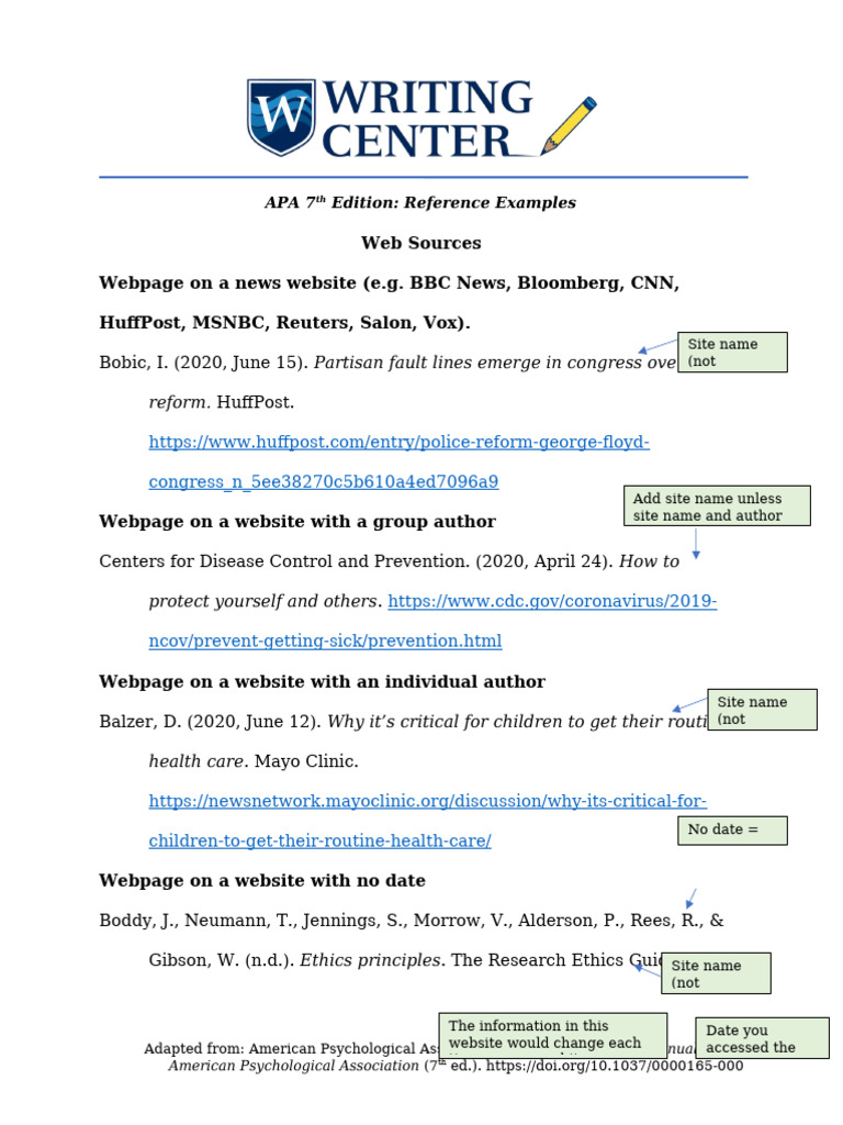 APA 7th Edition Web Reference Guide | PDF | American Psychological ...