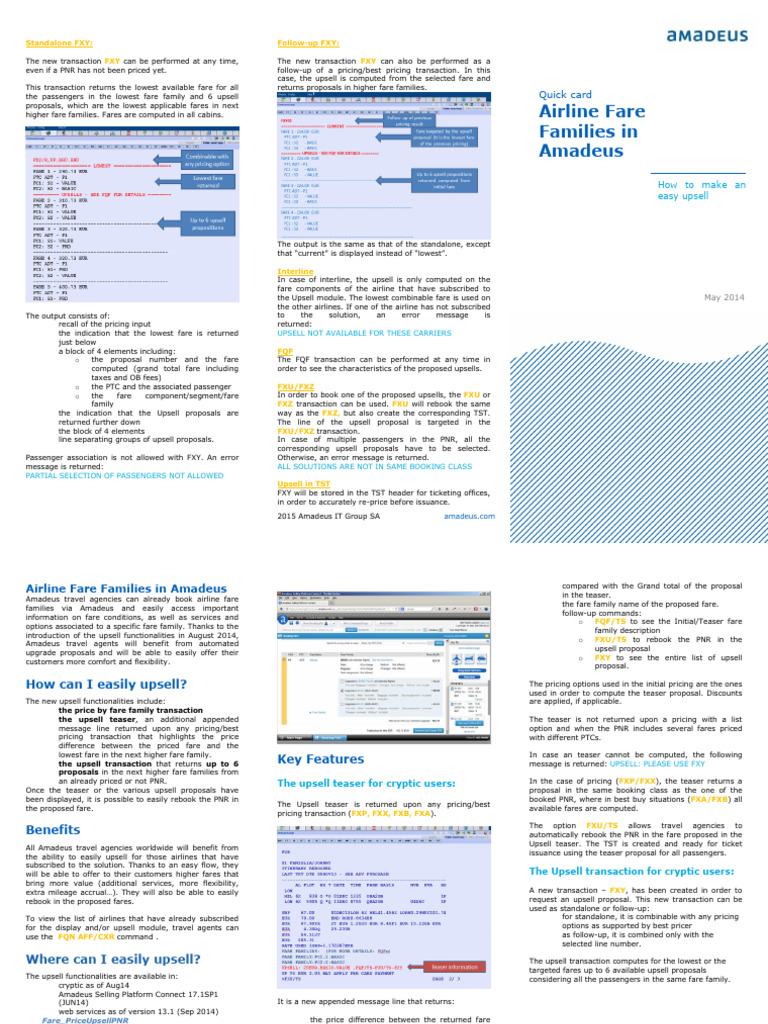 Amadeus FXY: Airline Fare Families Guide | PDF | Computing