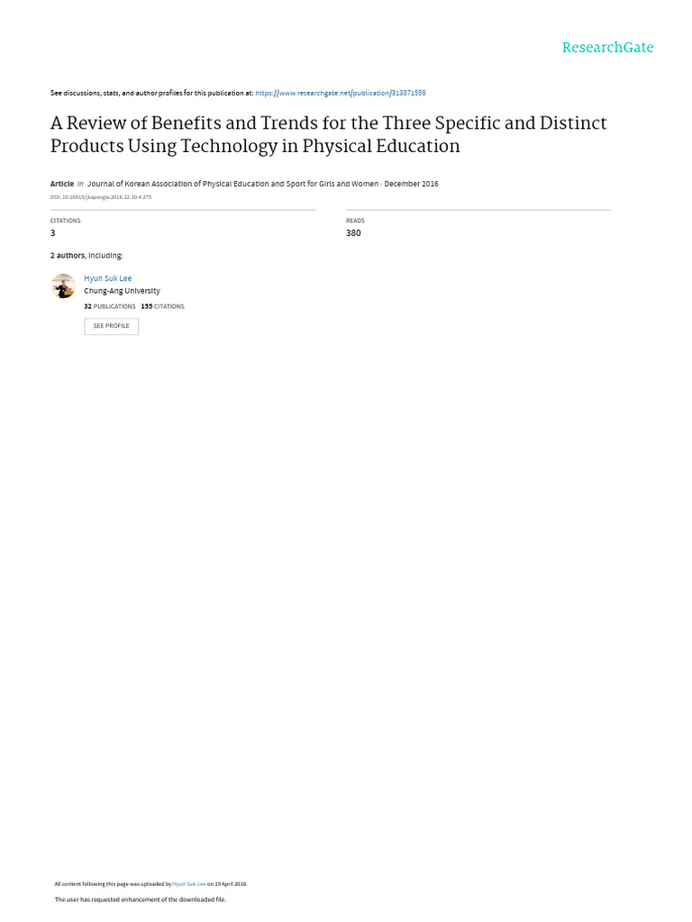 Technology Trends in Physical Education | PDF | Virtual Reality ...