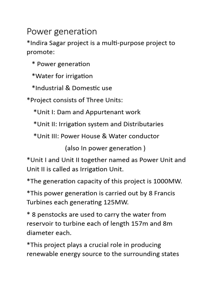 Indira Sagar Project: 1000MW Power Generation | PDF