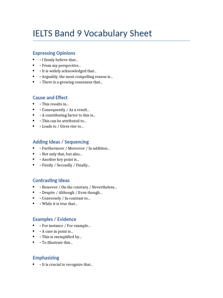 Ielts Band 9 Vocabulary Sheet Pdf