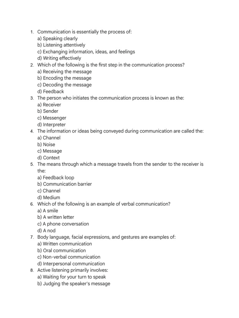Class 9 Communication Skills MCQs | PDF | Communication | Cognition