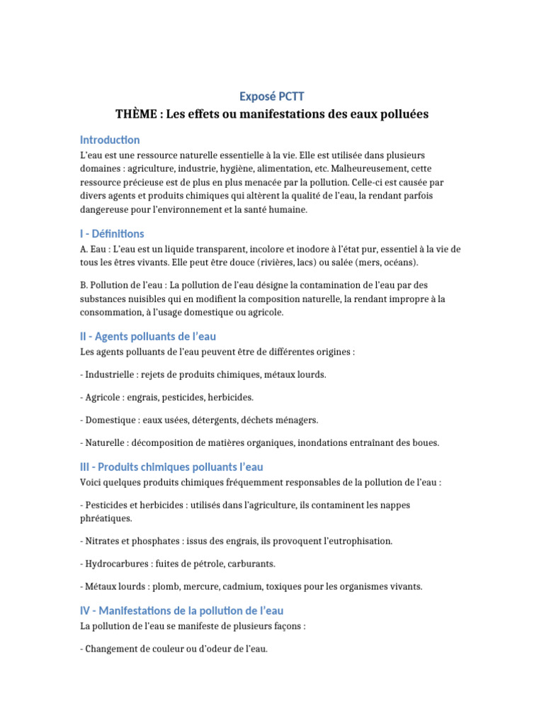 Effets des eaux polluées sur la santé | PDF | Pollution de l'eau | la ...