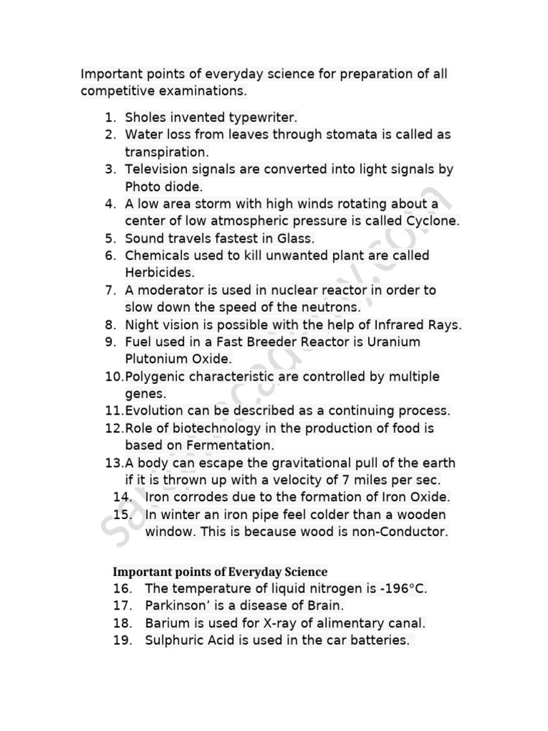 Key Everyday Science Facts for Exams | PDF | Nuclear Fuel