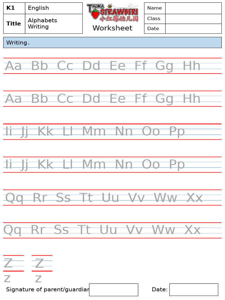 Class 2 Alphabet Writing Worksheet | PDF
