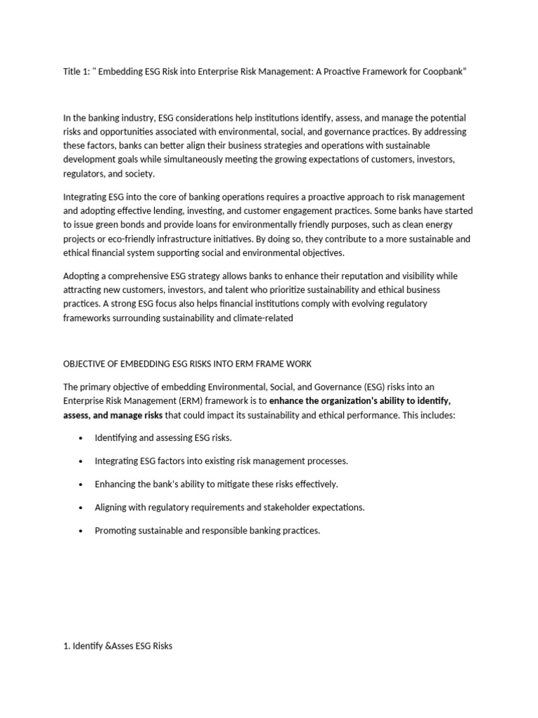 Embed ESG Risks in Banking ERM Framework | PDF | Risk Management | Risk