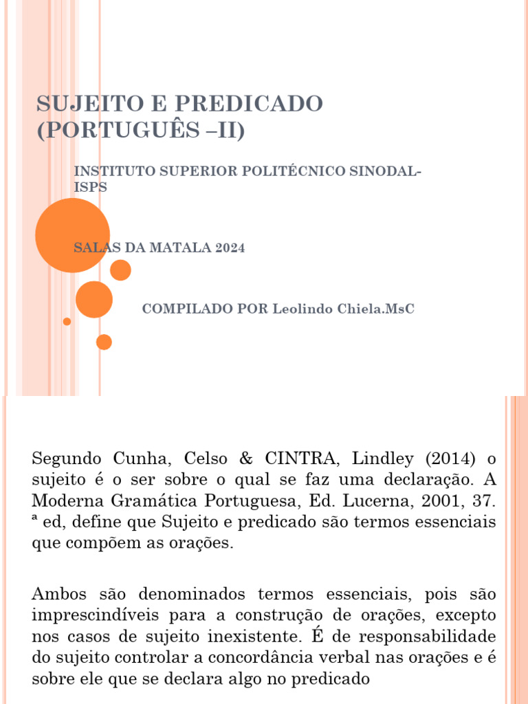 Tipos de Sujeitos e Predicados | PDF | Assunto (gramática) | Predicado ...