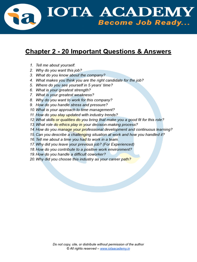 Important 20 Questions & Answers (HR Round) | PDF | Time Management ...