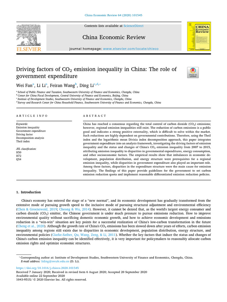 Driving Factors of CO2 Emission Inequality in China: The Role of ...