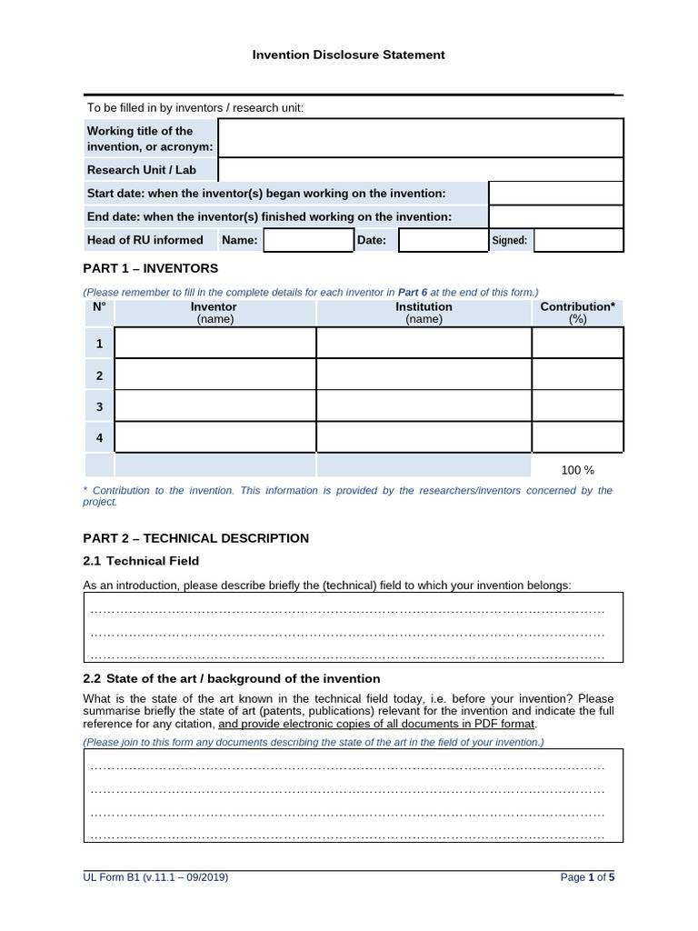 2.2 Homework InventionDisclosureForm 2 | PDF | Prior Art