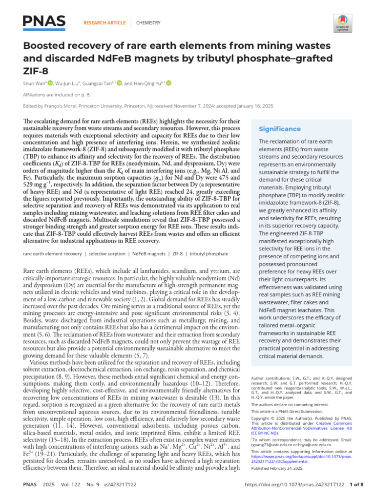 Wan Et Al 2025 Boosted Recovery of Rare Earth Elements From Mining ...