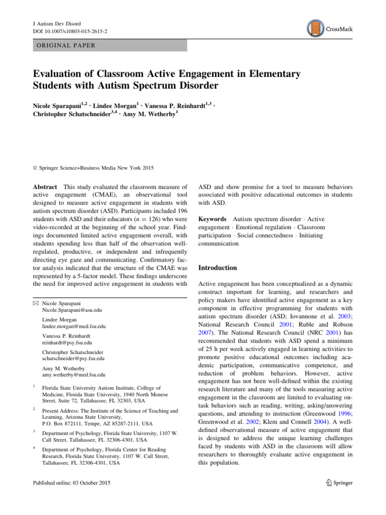 Classroom Engagement in Students with ASD | PDF | Autism | Outlier