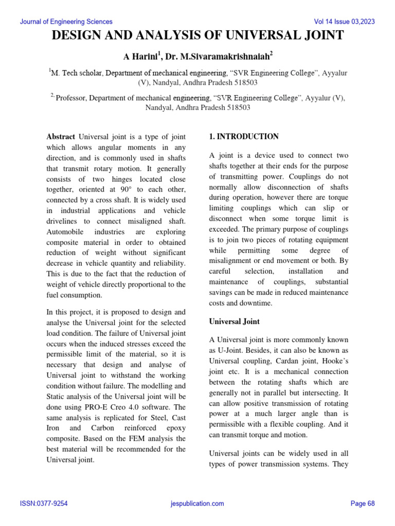 Design and Analysis of Universal Joint - SVR Engg. College, AP | PDF ...
