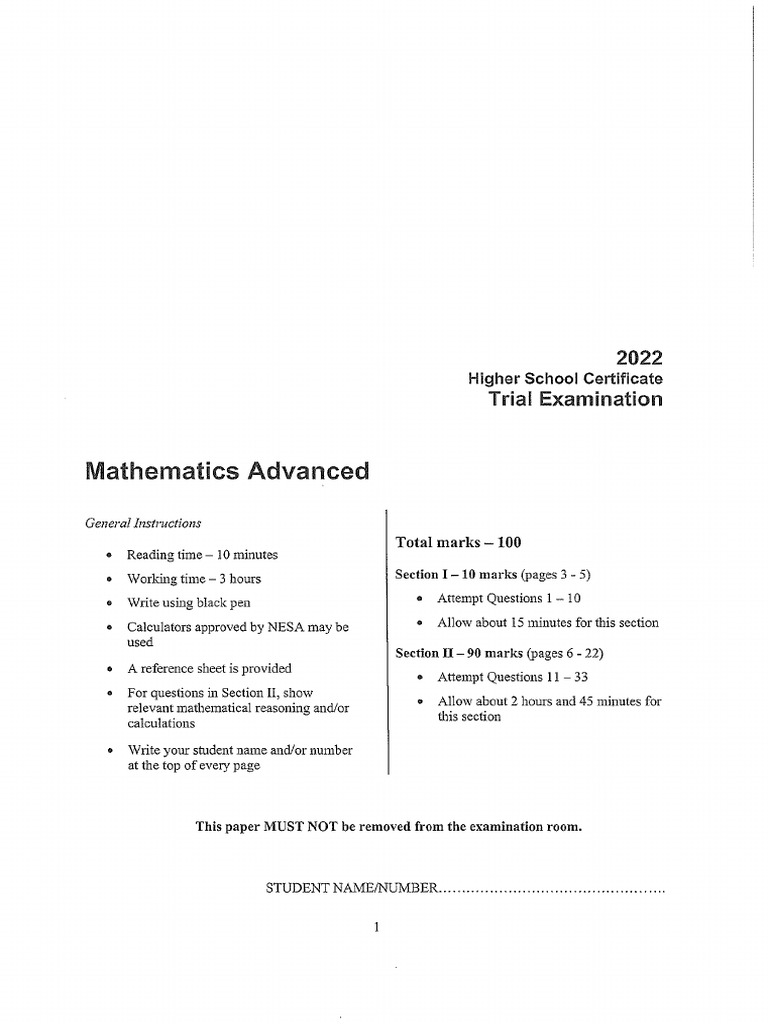 Independent 2022 Mathematics Advanced - Solutions | PDF