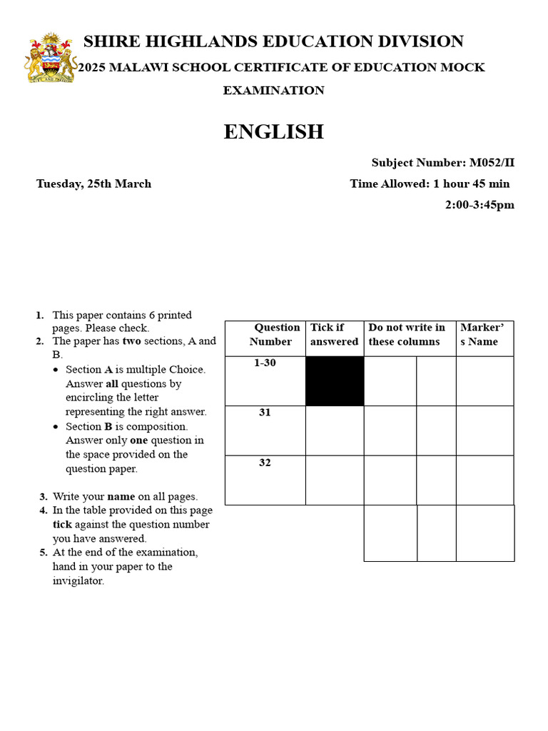 2025 English Mock Exam Paper I | PDF | Adverb | Adjective