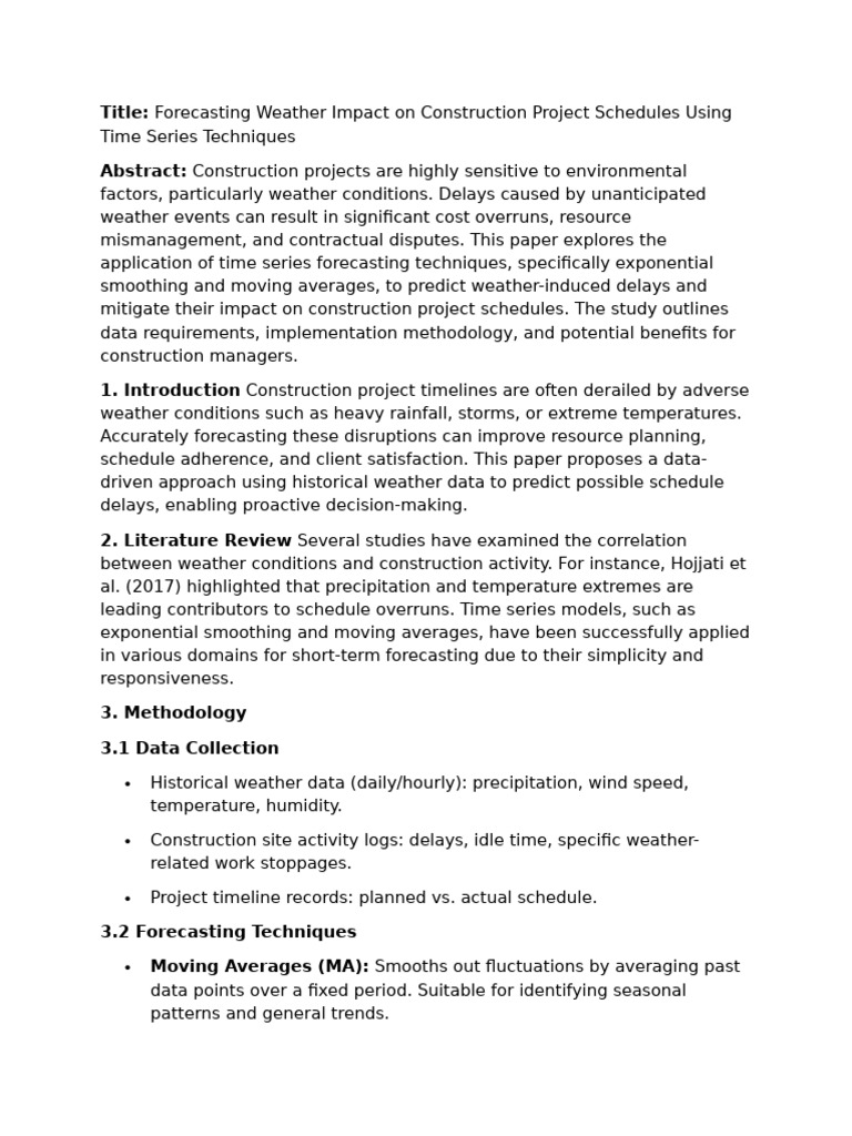 Weather Forecasting for Construction Schedules | PDF | Forecasting ...