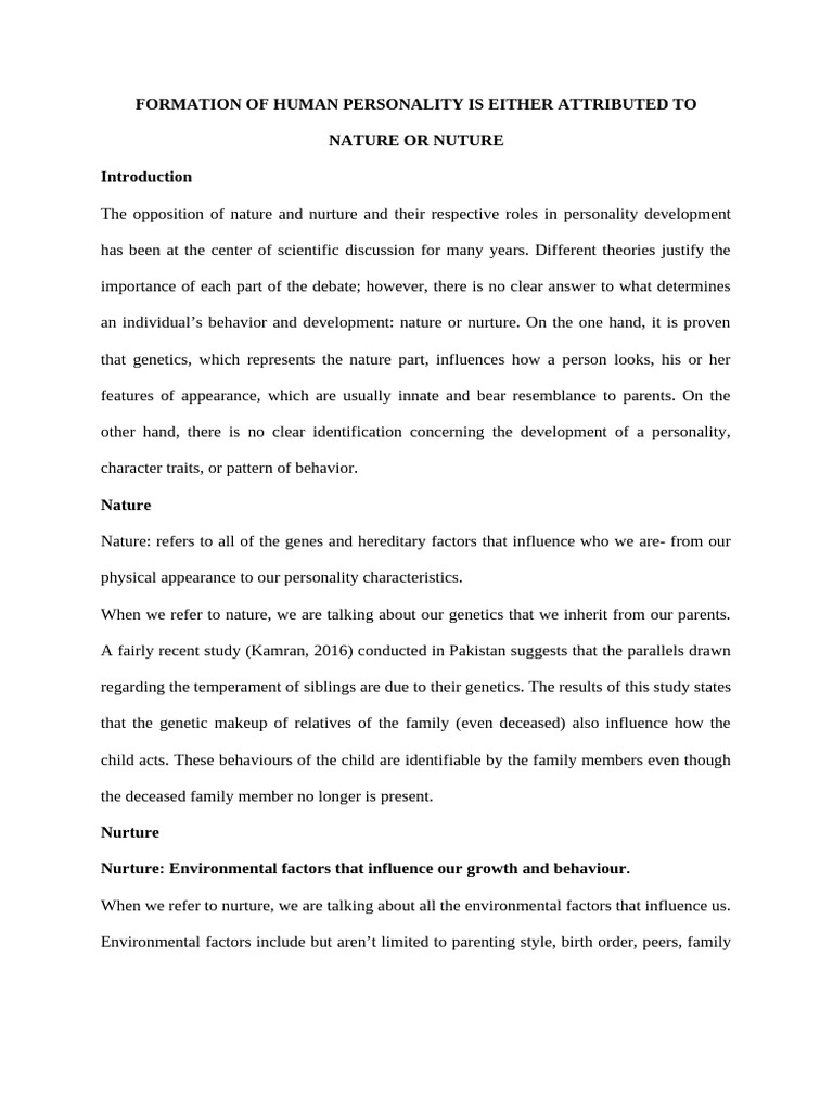 Nature vs. Nurture in Personality Development | PDF | Nature Versus ...
