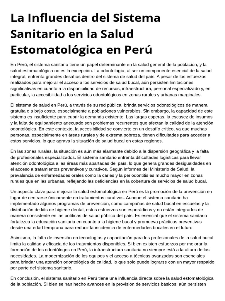 Salud Estomatológica en Perú: Desafíos y Soluciones | PDF | Sistema de ...