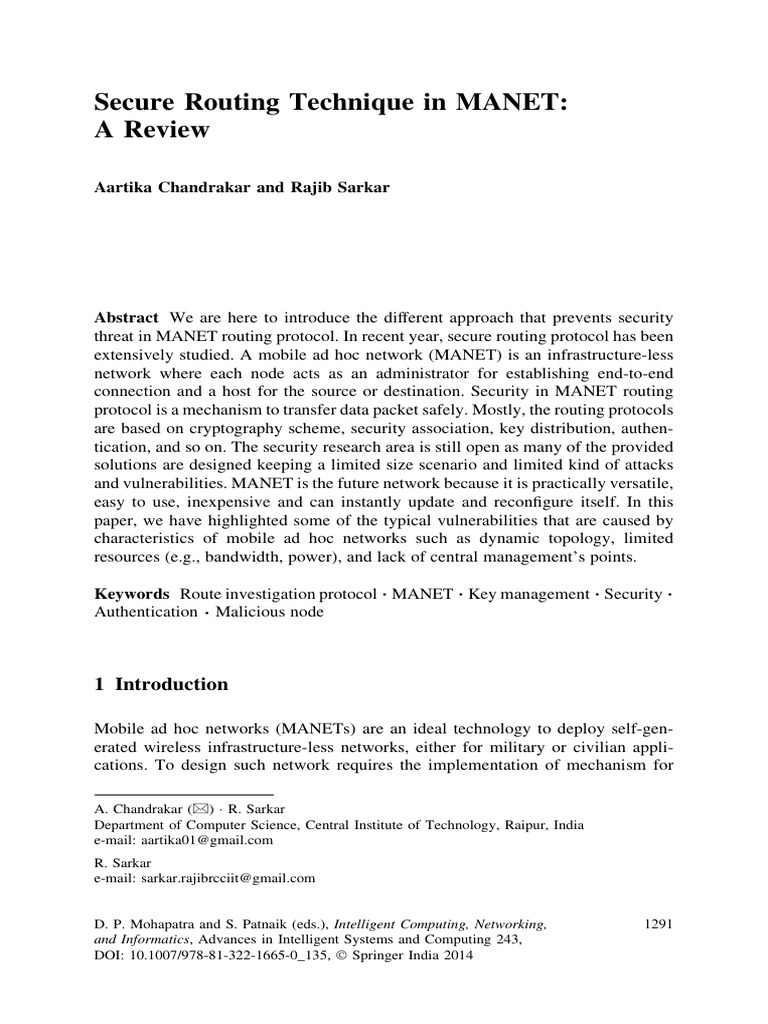 Secure Routing in MANETs: A Review | PDF | Wireless Ad Hoc Network ...