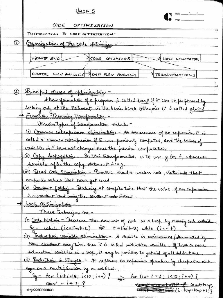 Notes Cs 701 Compiler Design Unit 5 | PDF