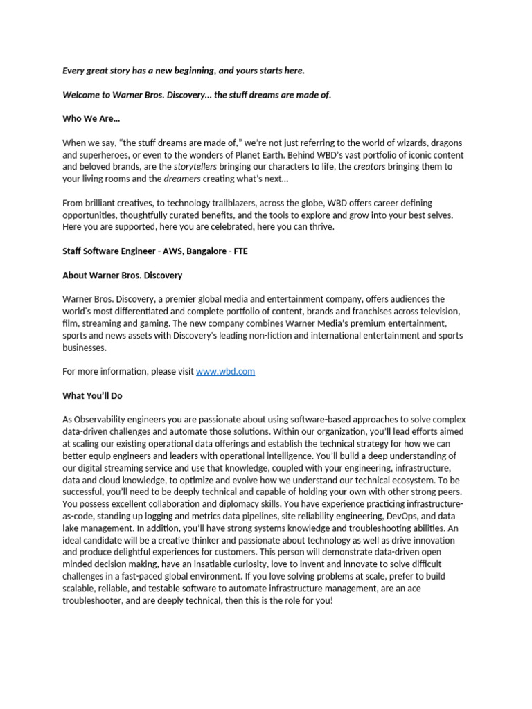 Staff Software Engineer - AWS Role at WBD | PDF | Cloud Computing ...