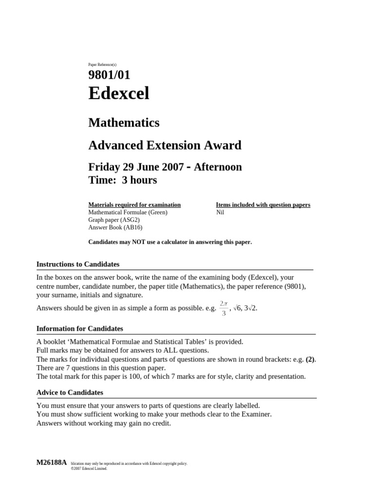 AEA Mathematics Paper June 2007 | PDF | Area | Geometry