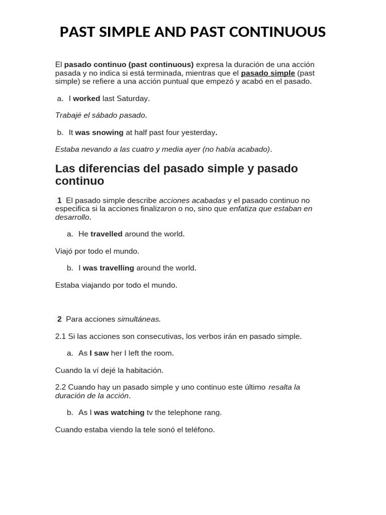 Diferencias entre pasado simple y continuo | PDF