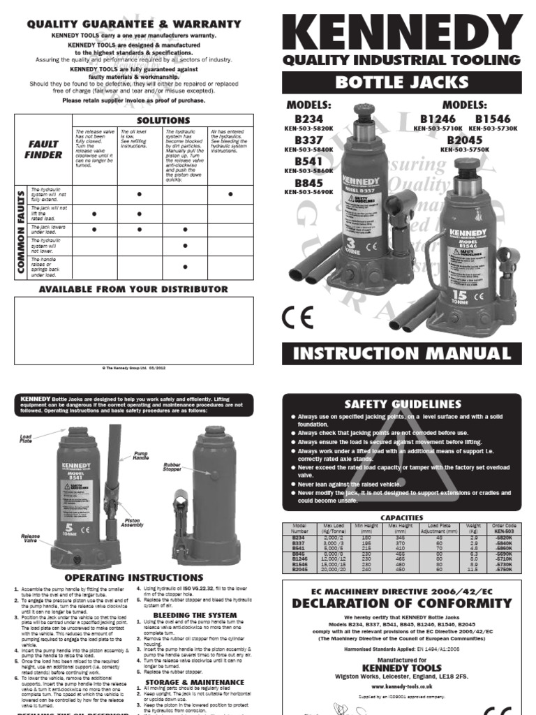 Kennedy Bottle Jacks Instruction Manual | PDF | Pump | Equipment
