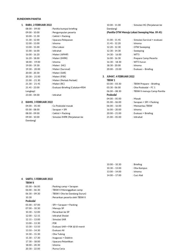 Rundown Kegiatan Panitia 2022 | PDF