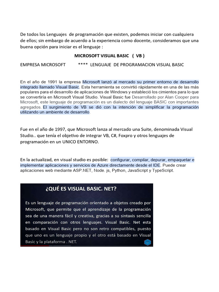 Introducción a Visual Basic 2025 | PDF | Entorno de desarrollo ...